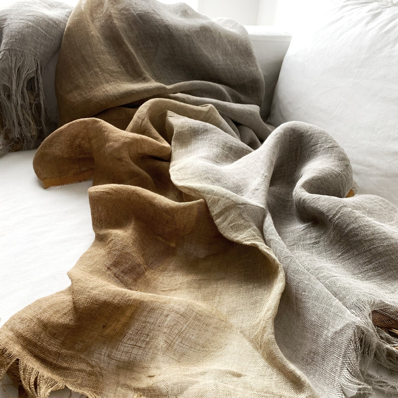 Ombre- Gauze Linen, throw- Ochre